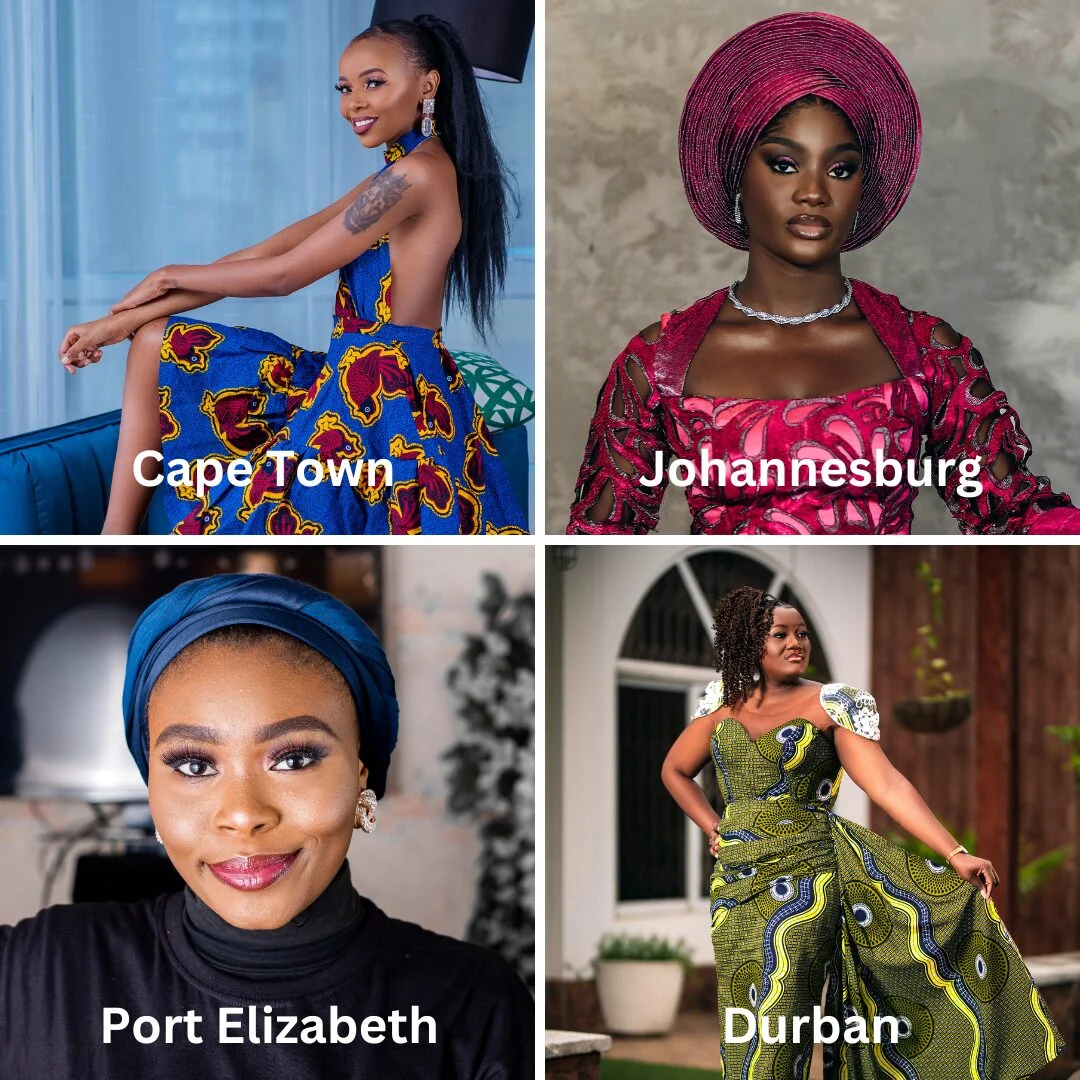 Four quadrants with different images of woman in different towns of South Africa. This displays how easy an online consultation is for image consultant