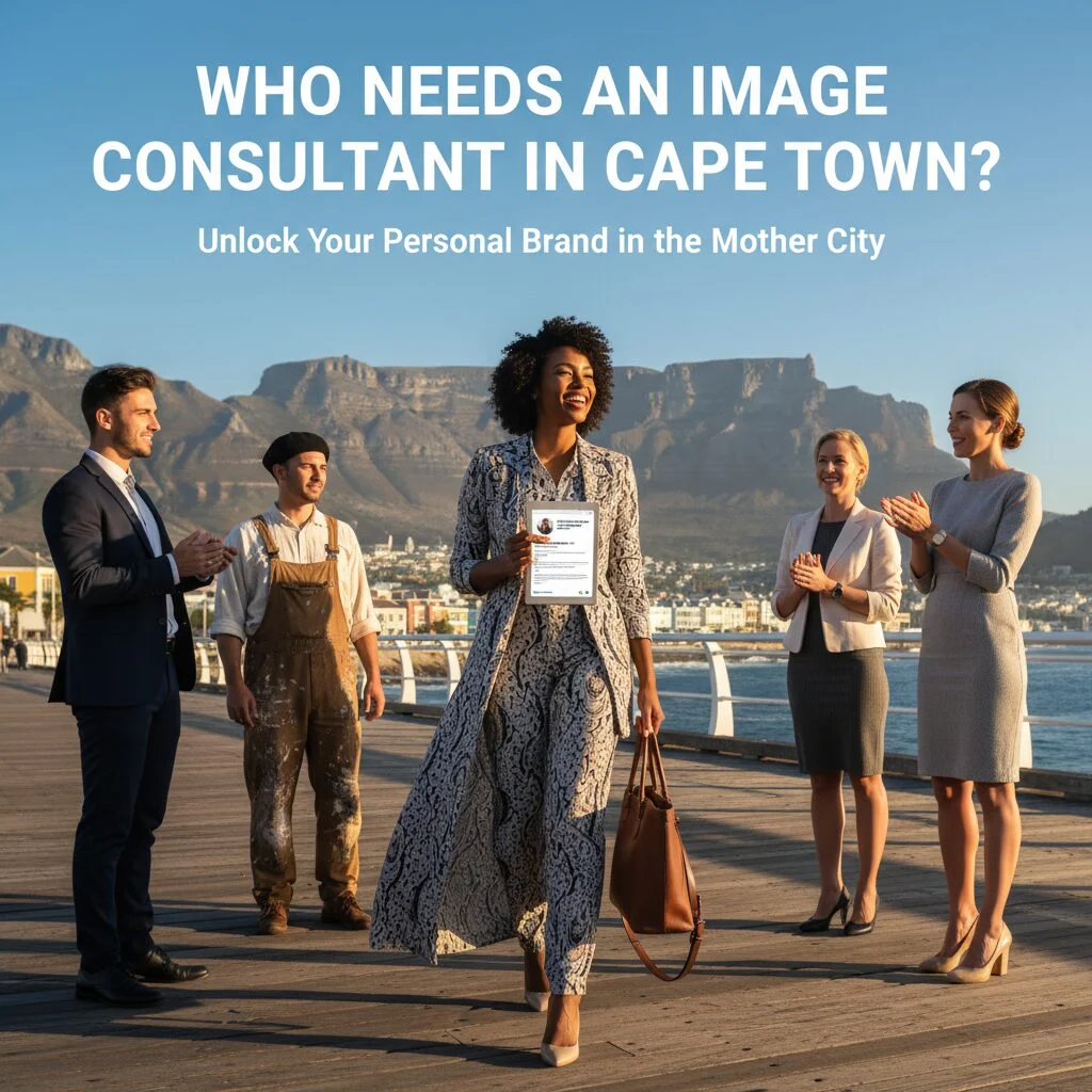 A group of diverse professionals standing on a scenic Cape Town harbor with Table Mountain in the background.